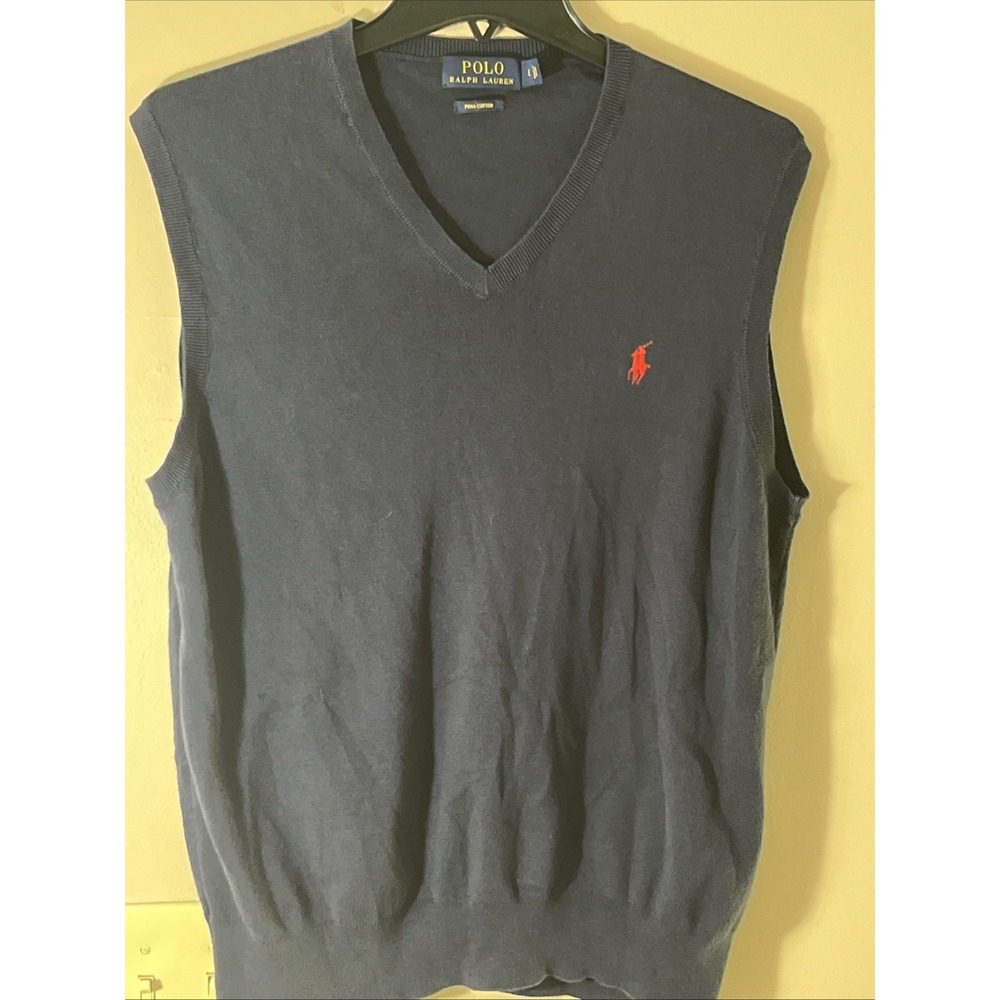 Polo Ralph Lauren Sleeveless Preppy Sweater Vest Pima Cotton Size Large
